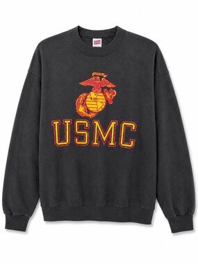 Vintage 80s 90s Soffe USMC Sweatshirt Large Made in USA Washed Black Marine